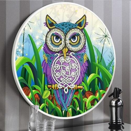 Round Frame Diamond Painting Pendant with Tassel Kit DIY Rhinestone Animals Owl Kits Hanging Wall Art Home Decoration Gift