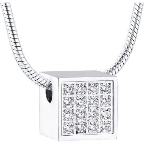 Magic Cube with Crystals Urn Pendant for Ashes Women Keepsake Jewelry Stainless Steel Square Funeral Memorial Ash Jewellery