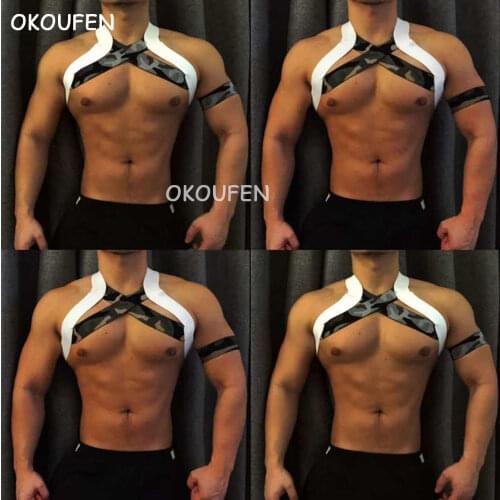 Fashion mens bandages sexy letters shoulder straps party fitness show muscle chest straps