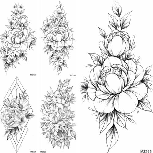 Fashion Flower Temporary Tattoos Sticker Fake Black Lotus Rose Waterproof Tatoo For Women DIY Body Art Painting Arm Chest Tatoo