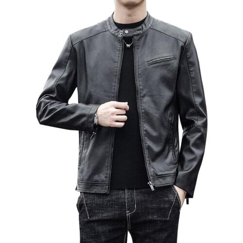 Spring Autumn Winter Men Leather Jackets Motorcycle & Biker Male Fashion PU Leather Cargo Coats Pockets