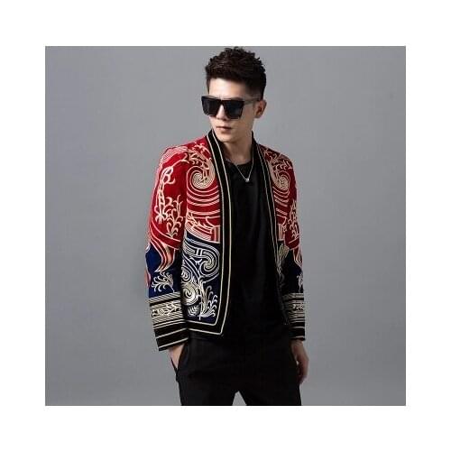 100%real men medieval red&navy with golden embroidery vintage U.K wind event/short tuxedo jacket/stage performance/ASIA SIZE