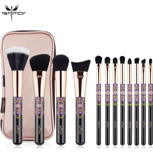 Anmor New 12 PCS Make Up Brushes Soft Synthetic Make up Brushe Set Foundation Set Eyeshadow PU Cosmetic Bag Pinceaux Maquillage