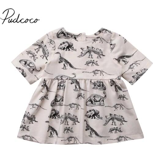 2018 Brand New Newborn Toddler Infant Kids Baby Girls Gray Animal Half Sleeve Dinosaur Dress Outfits Sundress Casual Clothes