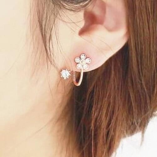 2020 New Fashion 3 Colors Flower Rhinestone Ear Cuff Clip Golden Earring Fine Jewelry Earring Wholesale Gift 1PCS