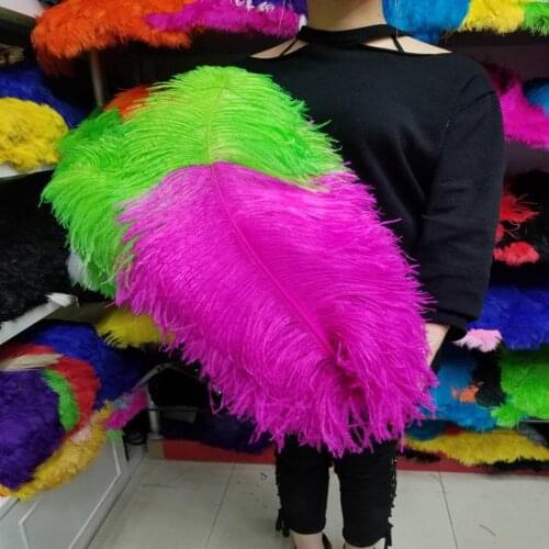 Wholesale 50 pcs Rose and Green "Thick Stem" Male Ostrich Feathers 24-26inch/60-65cm DIY Jewelry Craft Making Decoration