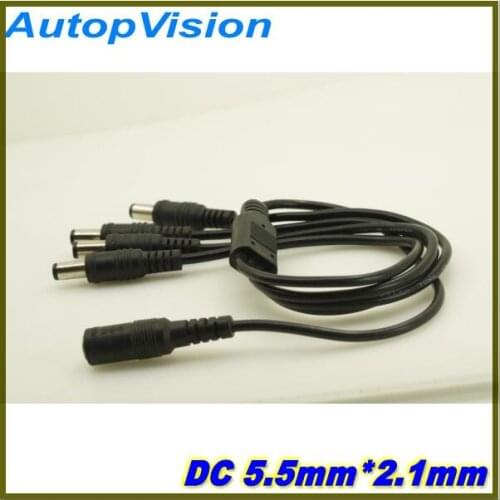 Wholesale 10pcs/lot DC power Splitter 4 way Power Splitter Cable 1 male to 2 Dual Female cord for CCTV Camera 5.5mm / 2.1mm