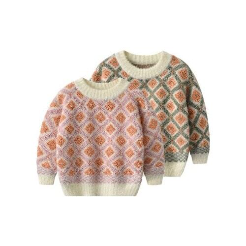 Autumn and Winter New Childrens Sweaters Korean Girls Knitted Diamond Pullovers Baby Girl Long-sleeved Thick Sweaters Cardigan