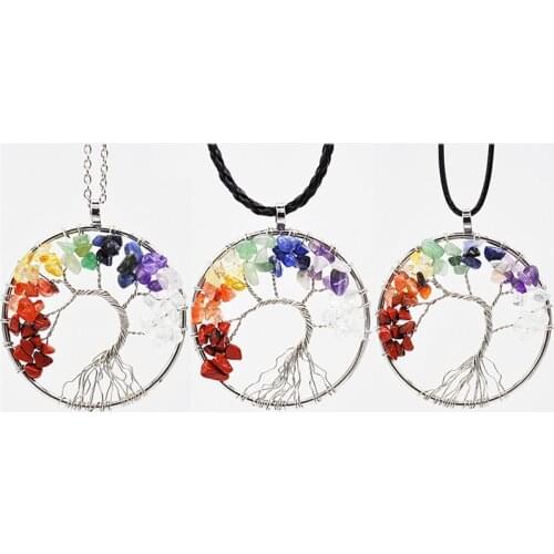 7 Chakra Quartz Natural Stone Tree Of Life Pendulum Pendant Necklace For Women Healing Crystal Necklaces Pendants Reiki Jewelry