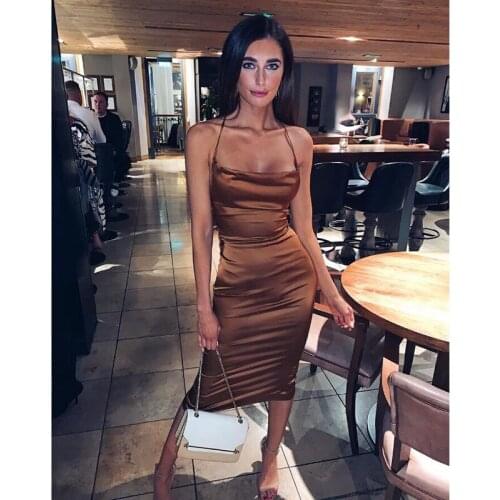 Elegant Satin Long Midi Dress Women Backless Party Sexy Club Clothes 2021 Pink Red Backless Sexy Summer Bodycon Dresses Evening