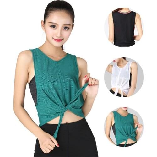 Fitness Shirt Womens Sexy Workout Clothes Summer Loose Sleeveless Mesh Blouse Short Navel Gym Quick-Drying Running Sports Top