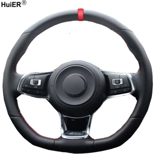 HuiER Hand Sewing Car Steering Wheel Cover Red Marker For Volkswagen Golf 7 GTI Golf R MK7 VW Polo GTI Scirocco 2015 2016