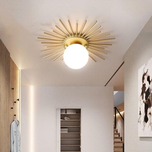 Golden Round Glass Ceiling Lights Flower Sun Shape Metal Modern LED Hallway Ceiling Lamp for Locker Room Corridor Illuminaire