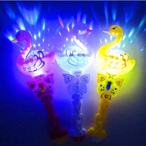 1pc Light-Up Princess Fairy Swan Kaleidoscope Projection LED Magic Wand Stick Flashing Glow Wand Children Gift Toys