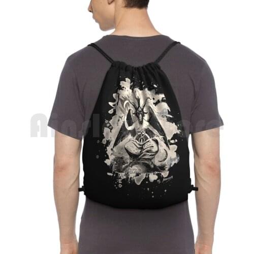 Baphomet-Bleached ( Creme White ) Backpack Drawstring Bags Gym Bag Waterproof Baphomet Pansexual Teufel Devil Lucifer