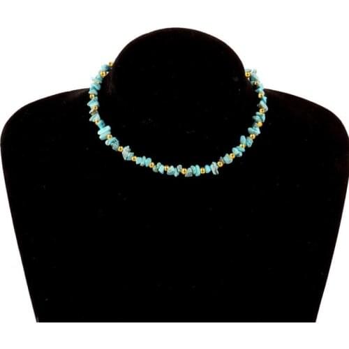 Bohemian Crystal Necklace Blue Turquoises White Stone Handmade Necklaces For Women Beaded Choker Necklace Summmer Jewelry