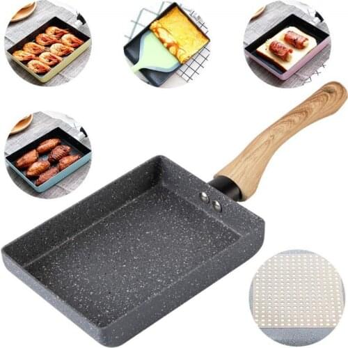 Japanese Style Small Fry Pan Rectangle Tamagoyaki Omelette Pan Kitchen Non-stick Egg Pan with Wooden Handle for Home Breakfast