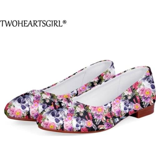 Twoheartsgirl Women Flats Slip on Flat Shoes Floral Skull Printed Pointed Toe Comfortable Shoes Non-slip Wedding Shoes Zapatos