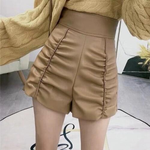 Women Shorts 100% Sheepskin Genuine Leather 2021 Fashion Female Short Design A Real Slim Hip Elastic Waistband H75