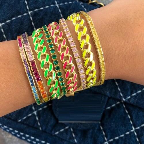 Hip hop Top quality rainbow Neon enamel red green yellow white charm bracelet for women colorful cuban chain party jewelry gift