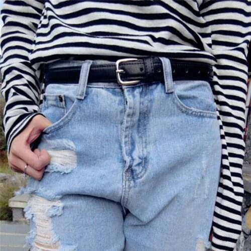 1 PC Fashion women Black Leather Waistband Womens Casual Leather Slim Waist Belt with Pin Buckle