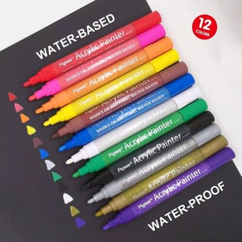 12 Colors/Set Acrylic Paint Marker pen for Ceramic Rock Glass Canvas Painting Odorless Needle Water-Based Paint Pen 2 mm Line