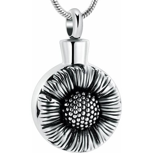 2 Colors Sunflower Pendant Necklace Souvenir Stainless Steel Cremation Jewelry For Ashes Pendant Memorial Urn Necklace For Ashes
