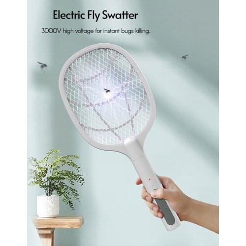 2-in-1 Handheld Bug Zapper Racket Electric Fly Swatter Mosquito Killer with Table Charging Base Rechargeable 500mAh Battery