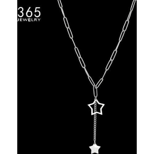 2020 New Fashion Style Necklace Two Five-pointed Stars Collares For Girls Steel Color 316L Stainless Pendant Necklaces