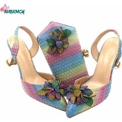 2021 High Quality New Arrivals Multi Color Italian Design Shoes Matching Bag Set Mature Style African Ladies Pumps for Dress