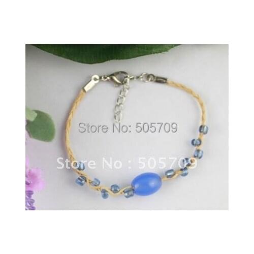 24PCS Blue glass beaded Lucky Raffia Anklet Bracelets #21712