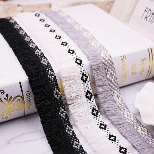 Polyester Fringe Tassel Trim Black White Rhombus Geometric Pattern Fabric Home Textile Clothes DIY Decoration 30mm 4.5m(5 Yards)