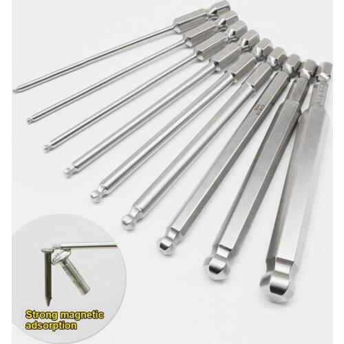 9Pcs 50/75/100mm Magnetic Spherical Ball Head Hexagon Screwdriver Drill Bits Set Hex screwdriver Hexagonal bit More inward