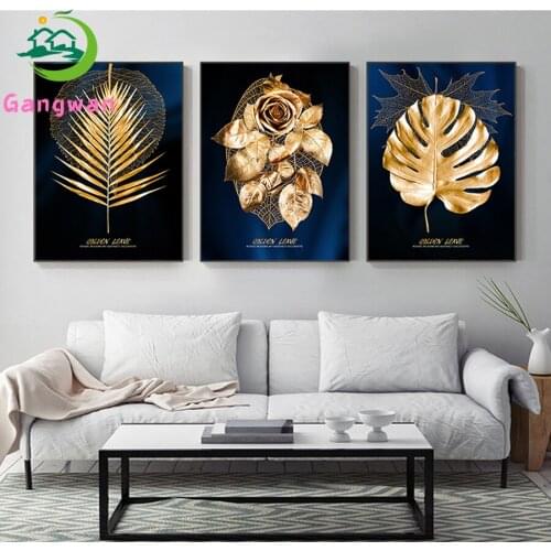 Abstract Golden Plant Leave Picture Wall Poster Modern Style diamond Painting full drill Art Aisle Living Room Unique Decoration