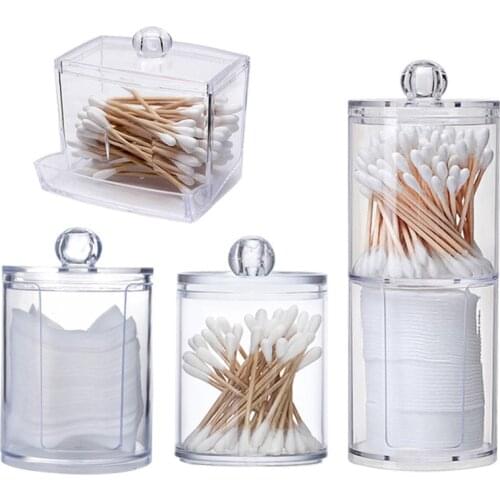 Acrylic Makeup Organizer Cotton Swabs Qtip Container Cosmetic Makeup Cotton Pad Organizer Jewelry Storage Box(Empty Box)