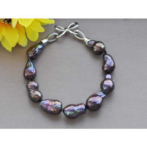 Z10301 8" 20mm Peacock-Black Drop-Baroque Keshi Pearl Bracelet