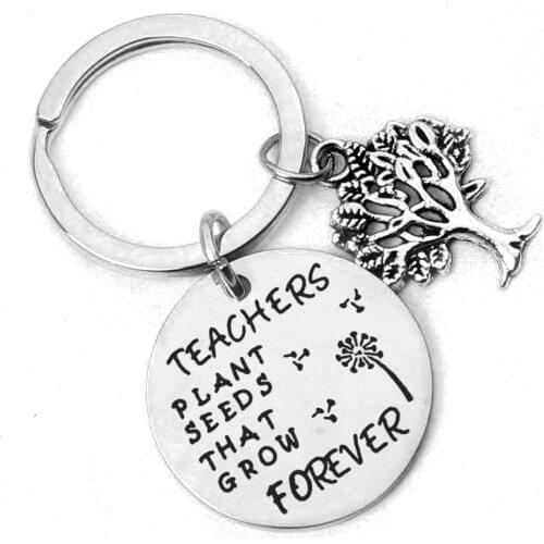 Teacher Keychain Teacher Plant Seeds That Grow Forever Round Keychain for Teachers Day Keyring Gifts Jewelry