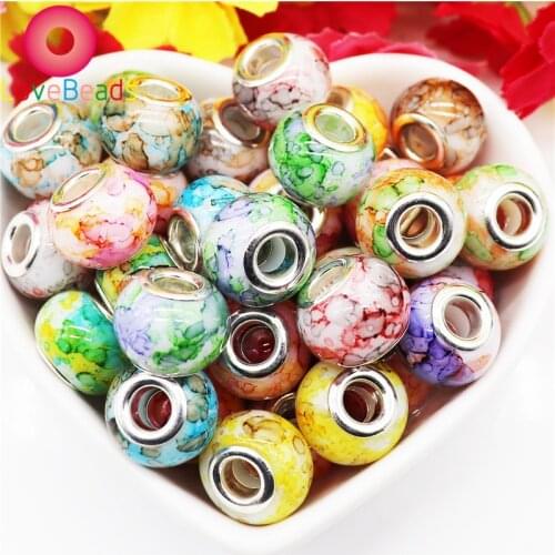 10Pcs New Glass Beads Ripple Print Round Murano Charms Large Hole European Spacer Beads Fit Pandora Bracelet for Jewelry Making