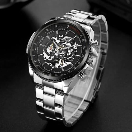 T-WINNER Men Self Winding Mechanical Watch Mens Fashion Sport Skeleton Watches Man Luxury Brand Wristwatch Relogio Masculino