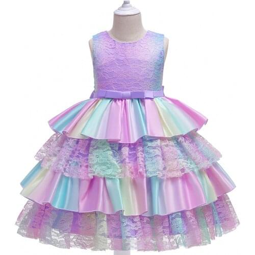 Summer Cake Colorful Girls Dress For Kids Princess Dress Christmas Birthday Wedding Party Lace Dress Children Clothing 8 10 Year