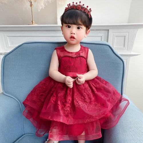 Childrens Baby Dress Princess Dress Pearl Lace Tutu Dress One-year-old Dress Flower Girl for Wedding Baby Girl Evening Dress