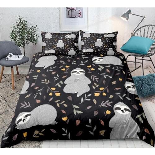 Sloths Bedding for Kids Boys Girls Animals Sleeping in the Forest Bed Set Flowers Leaves Duvet Cover Set Queen Cartoon Dropship