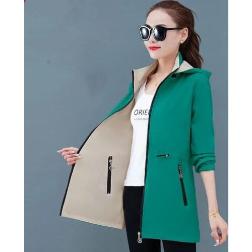 Double-sided Wwindbreaker Women Autumn Coat 2021 New Korean Loose Plus Size 4XL Female Casual Tops Womens Hooded Trench Coat