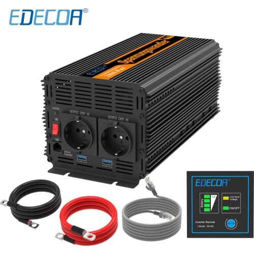 EDECOA power inverter 2000w DC 12V to AC 220V modified sine wave solar inverter with remote control USB 5V 2.1A for vehicle