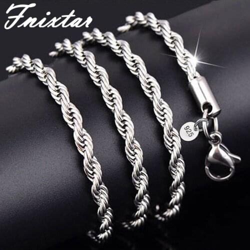 Fnixtar 2mm Women Chain Necklace 2018 Jewelry 925 Sliver Plated Chain Simple Necklace for Women Party Gift Jewelry Making