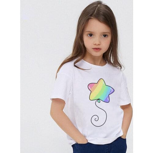 Unisex Boys Tshirts Rainbow Color Balloons Meteor Novelty Cartoon Print Girls Tshirt Kawaii Cute Kids Shirt White Summer Clothes