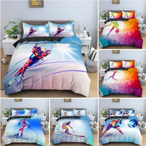 Soft Luxury Bedding Set Colorful Geometry Quilt Cover Winter Olympic Games Pattern Duvet Cover Figure Of Sporter King Queen Twin