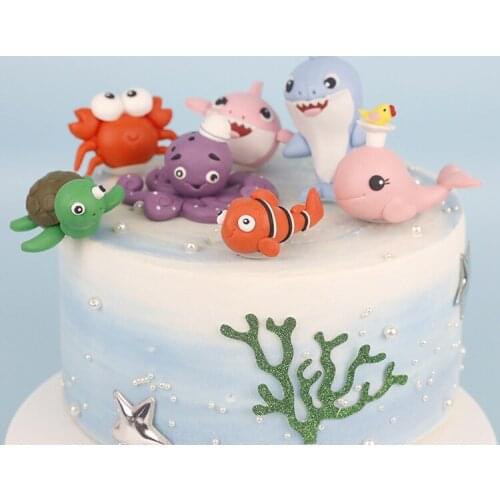 Summer Sea Animal Crab Cake Topper Mermaid Theme Party Decor Mermaid Girl One 1st Birthday Supplies Under the Sea Baby Shower