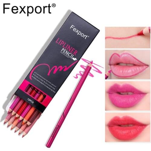 Hot Selling Fexport 12-Color/Box LipLiner F6109 Makeup Lipstick Pen, Waterproof Lip Pencel Cosmetic Gift for Women