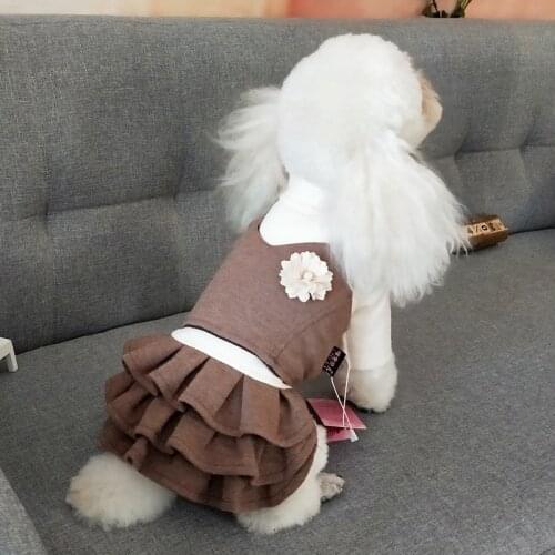 Pet Dog Clothes Solid Skirt with Floret Woolen Princess Dress Dog Clothes Teddy Skirt